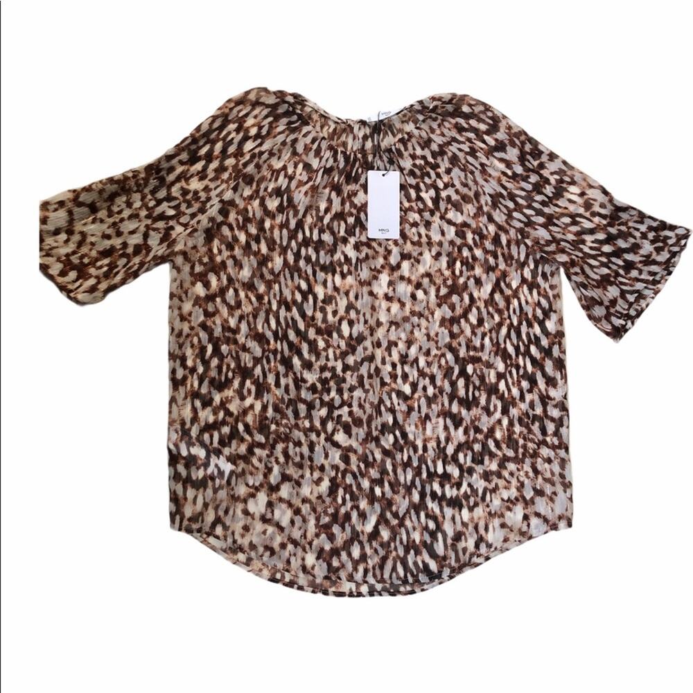 Mango MNG Suit Sheer Blouse Leopard 3/4 Slv Sz 6